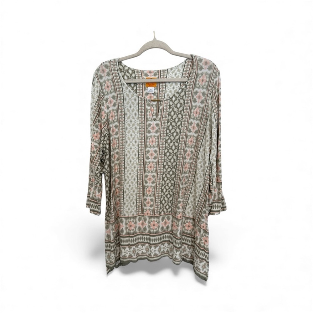 Ruby Rd. Geometric Print Top in Pink and Green Size 1X